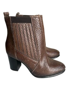 FIRENZE NEW SIZE 6 M 36 BROWN REPTILE TEXTURED LEATHER POINTY TOE BOOTS BOOTIES